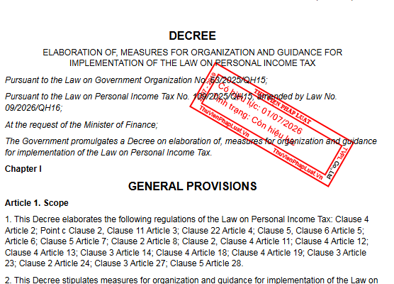Decree No. 253/2026/ND-CP Guiding the Law on Personal Income Tax